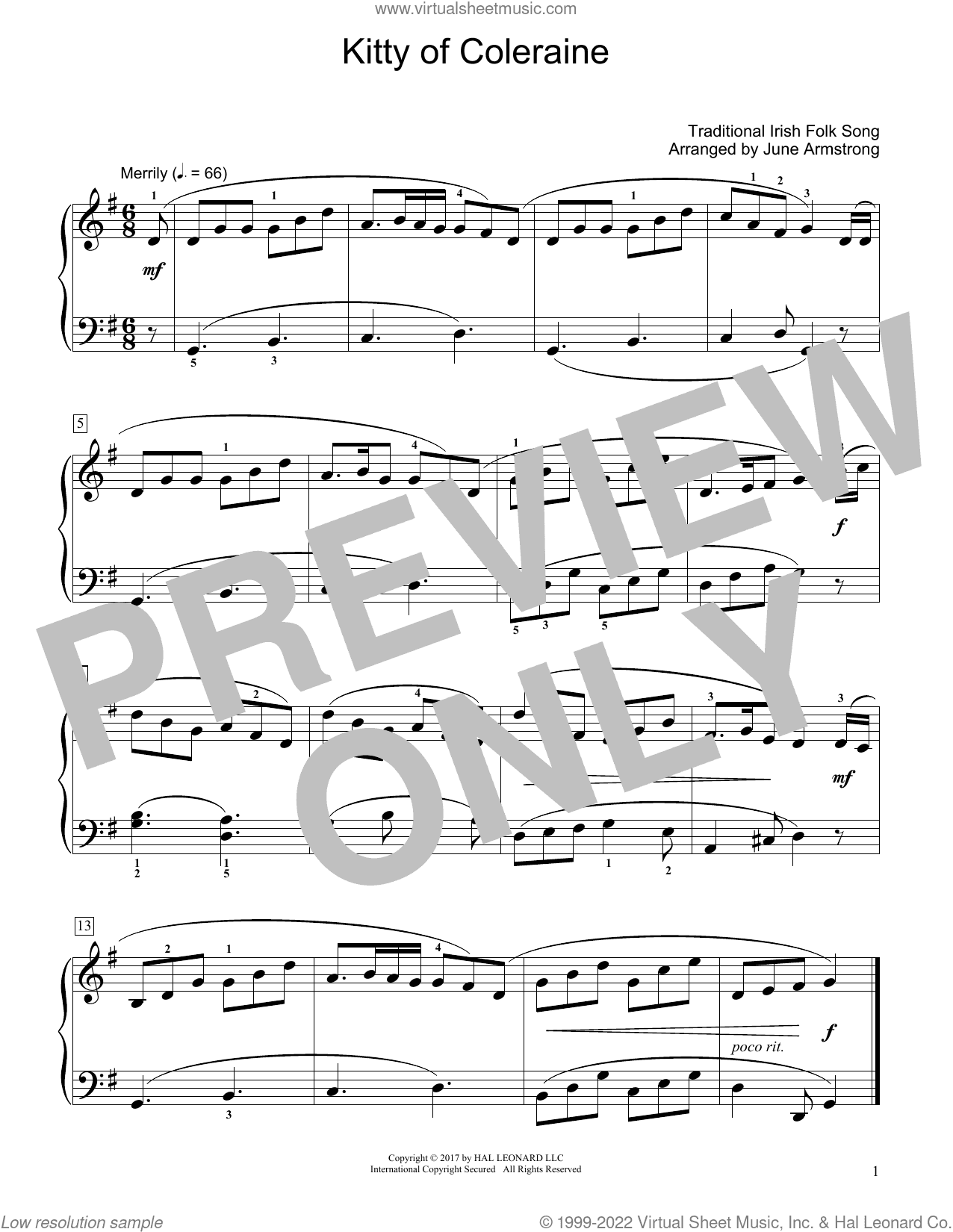 Kitty Of Coleraine (arr. June Armstrong)