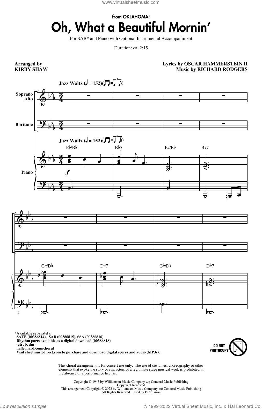 Oh, What A Beautiful Mornin' (from Oklahoma!) (arr. Kirby Shaw)