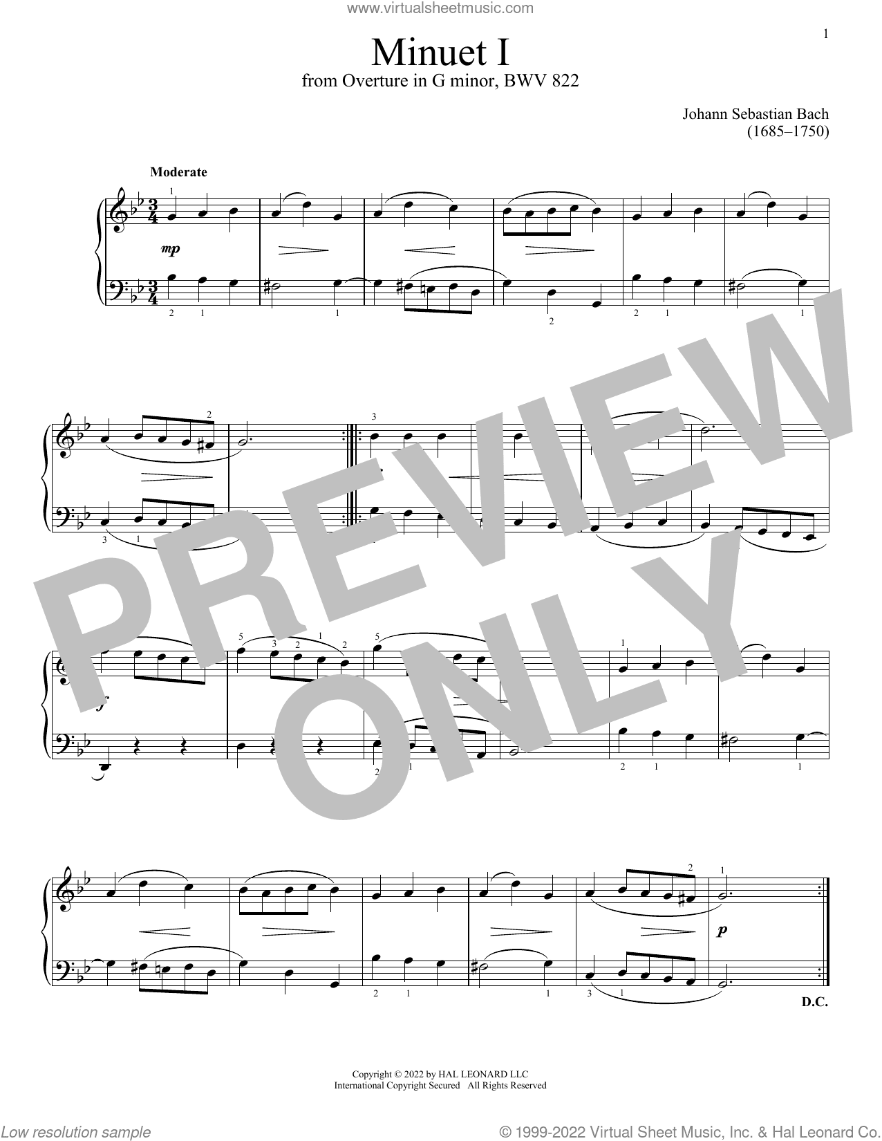 Minuet I In G Minor, BWV 822