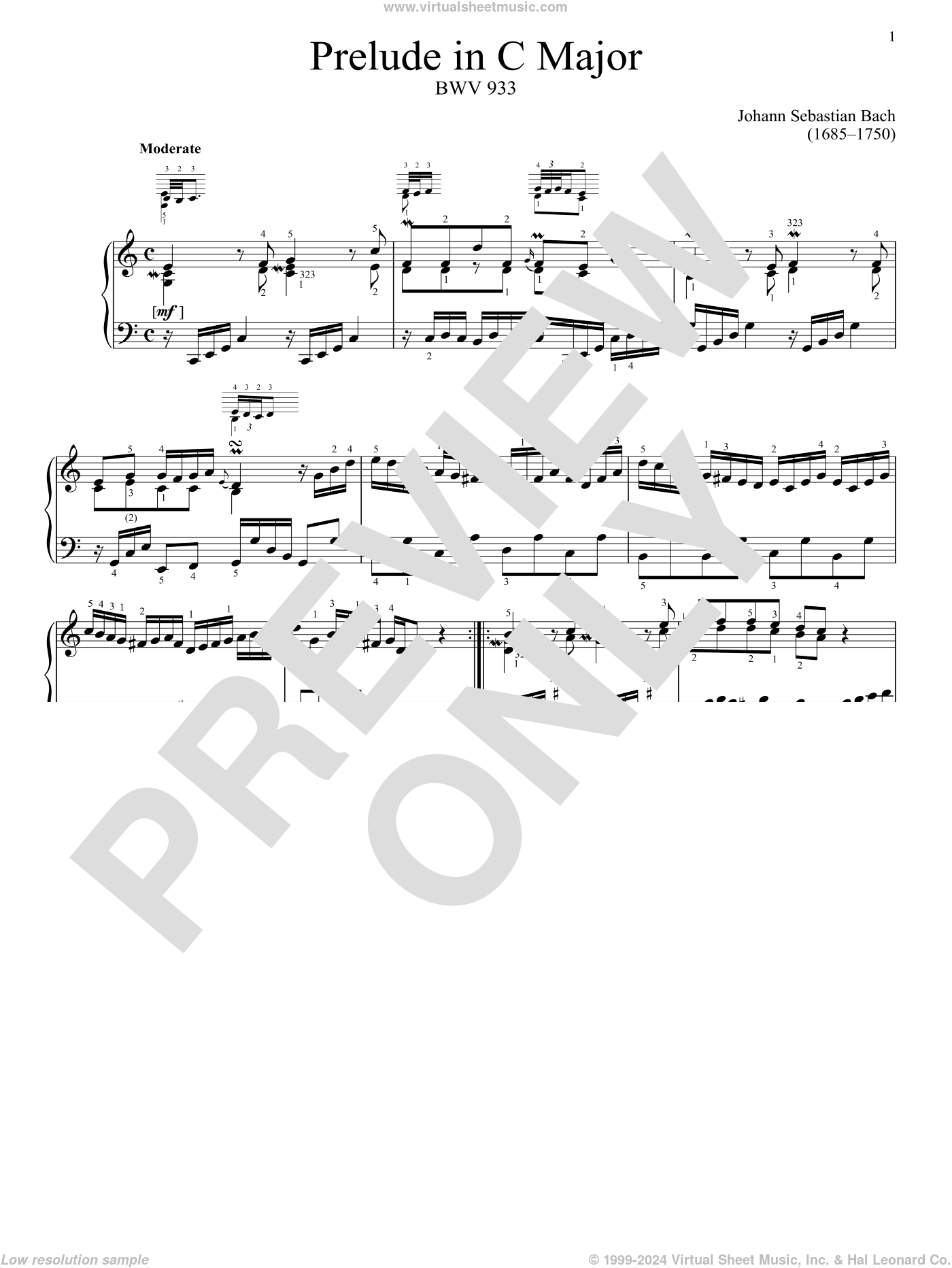 Prelude In C Major, BWV 933