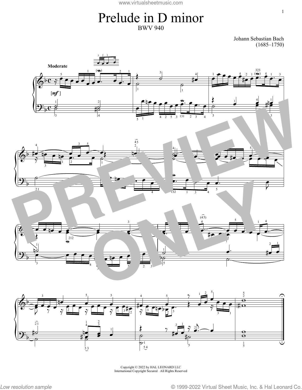 Prelude In D Minor, BWV 940