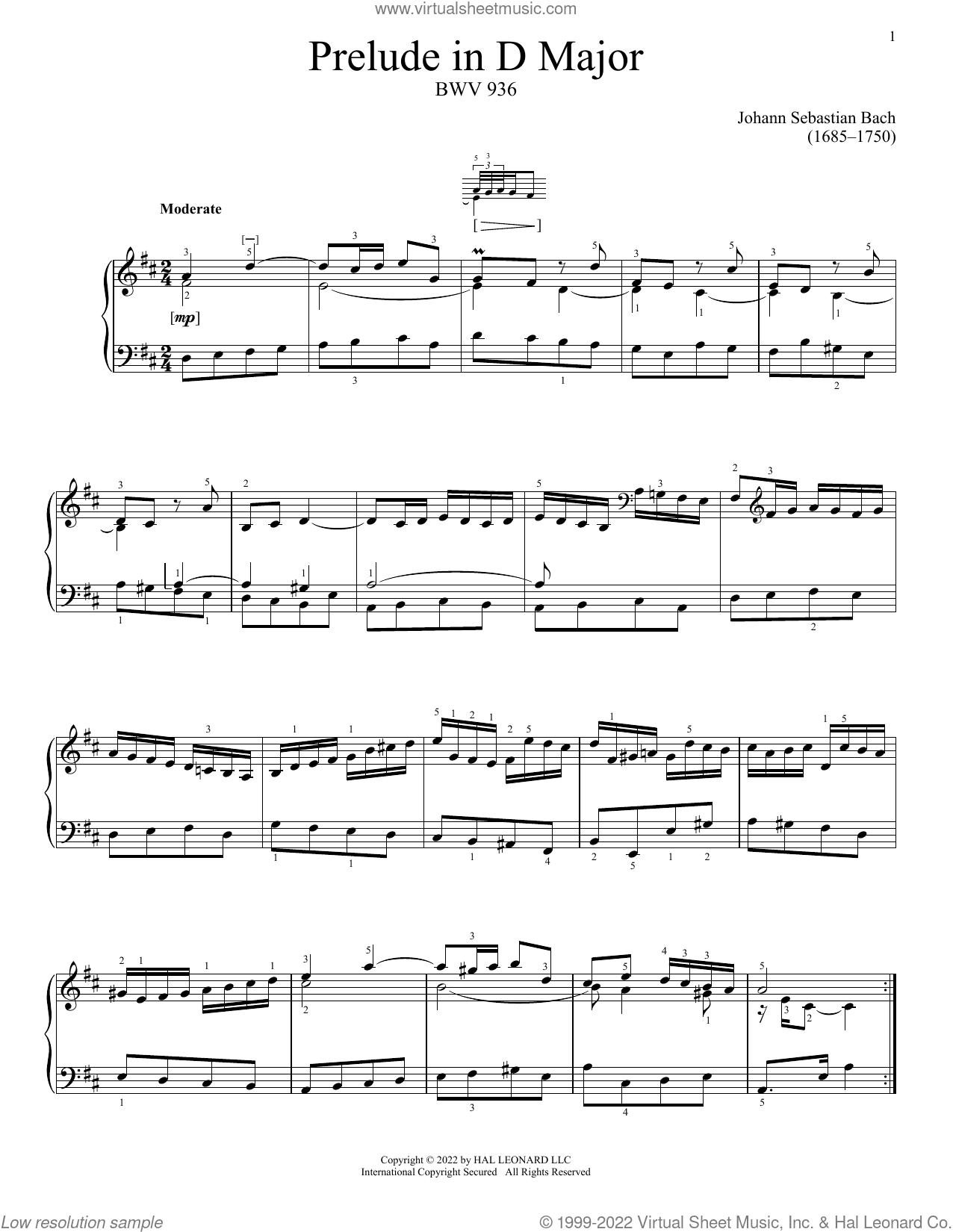 Prelude In D Major, BWV 936