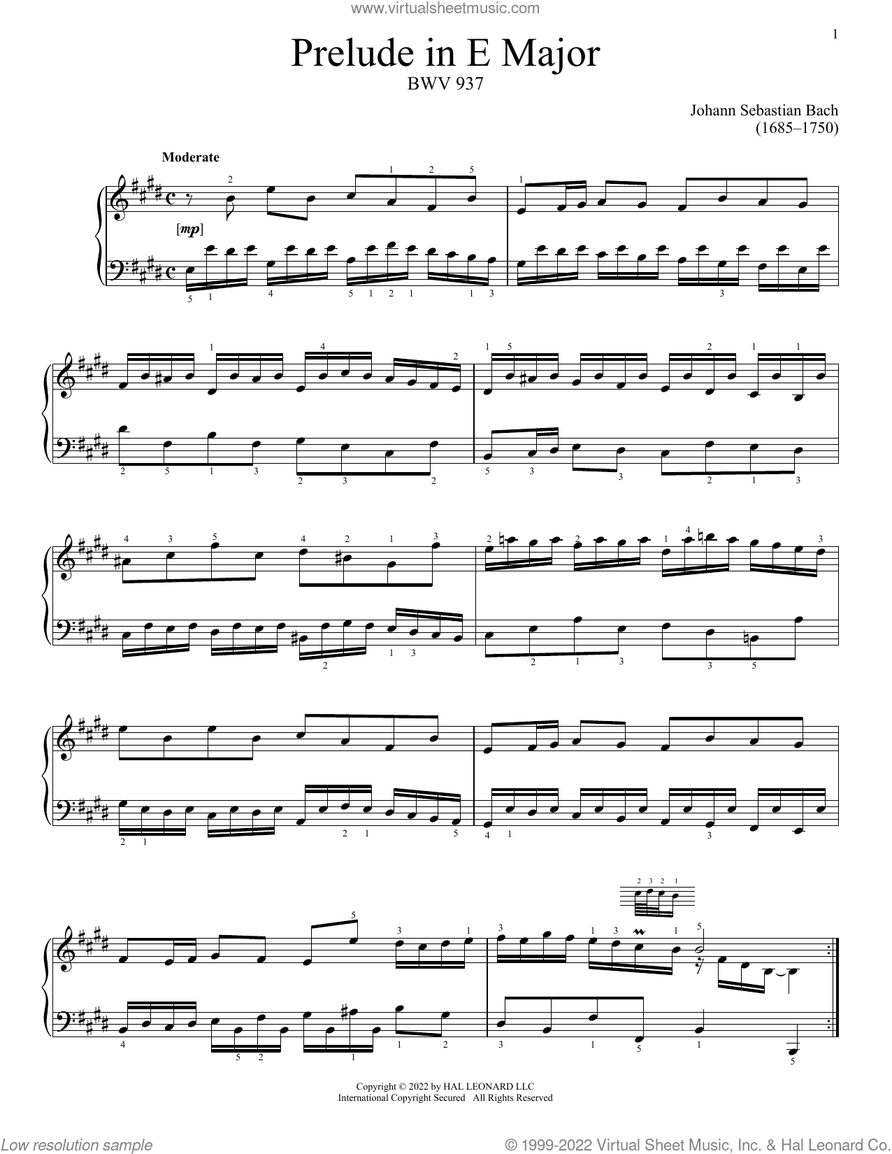 Prelude In E Major, BWV 937
