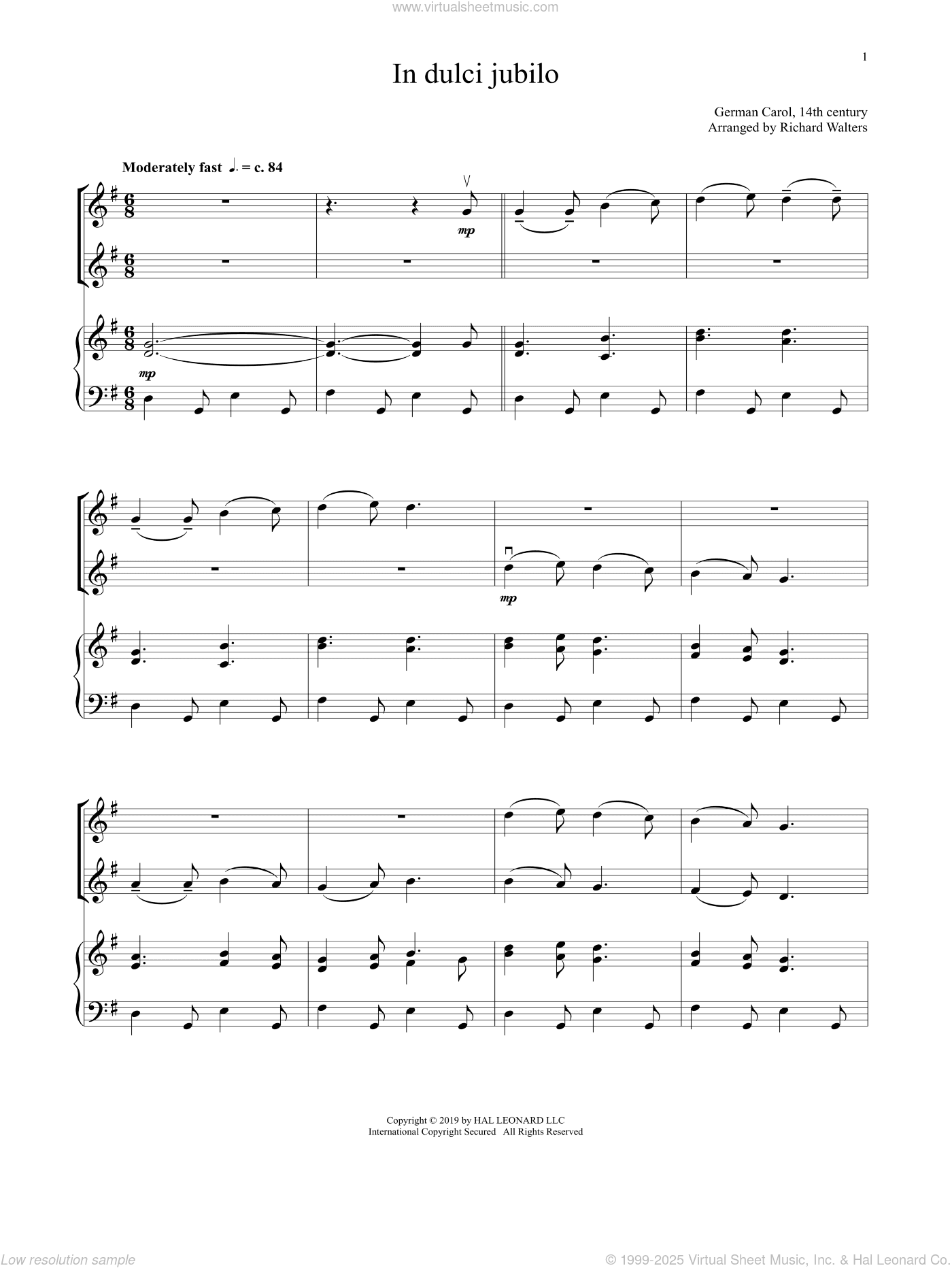 In Dulci Jubilo (for Violin Duet and Piano)