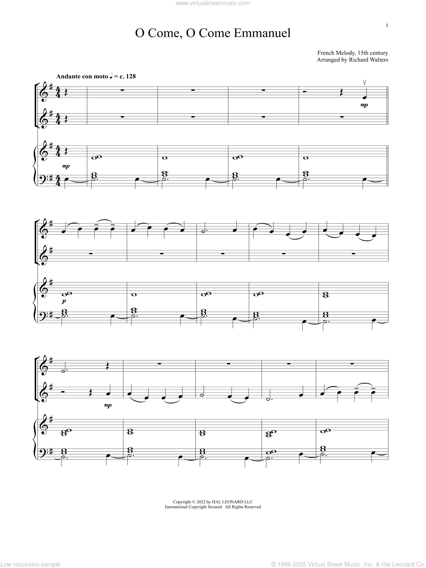 O Come, O Come, Emmanuel (for Violin Duet and Piano)
