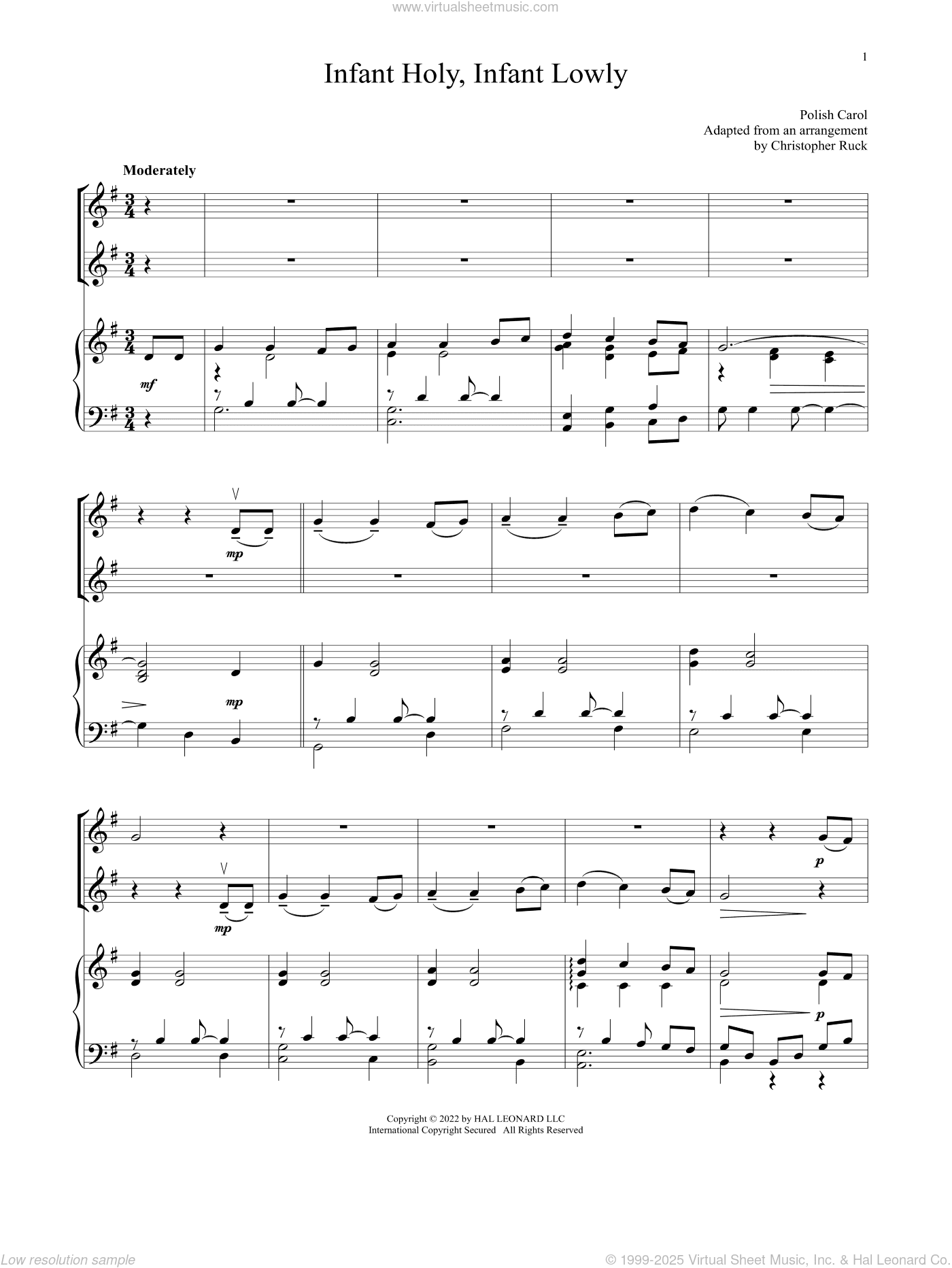 Infant Holy, Infant Lowly (for Violin Duet and Piano)