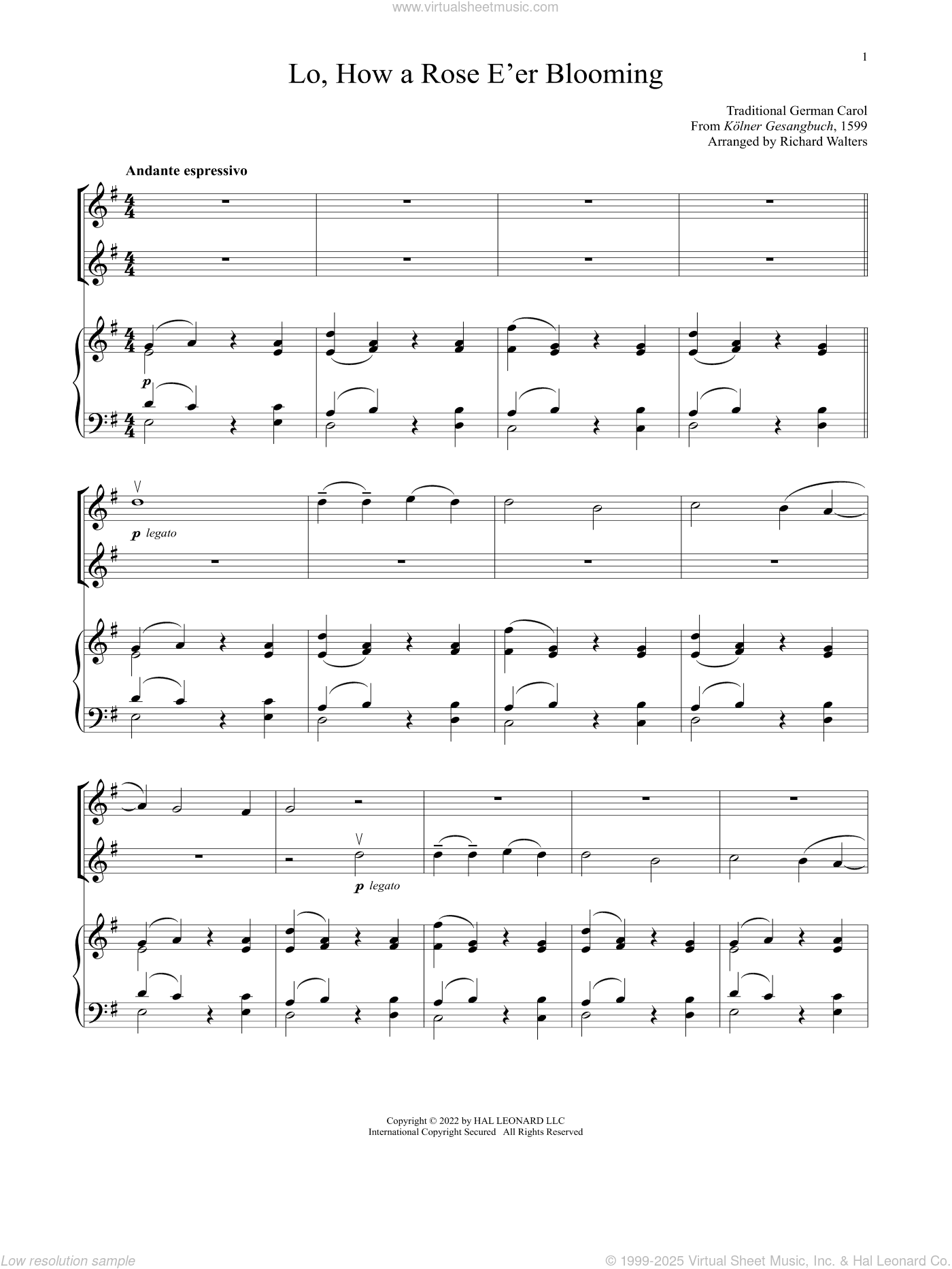 Lo, How A Rose E'er Blooming (for Violin Duet and Piano)
