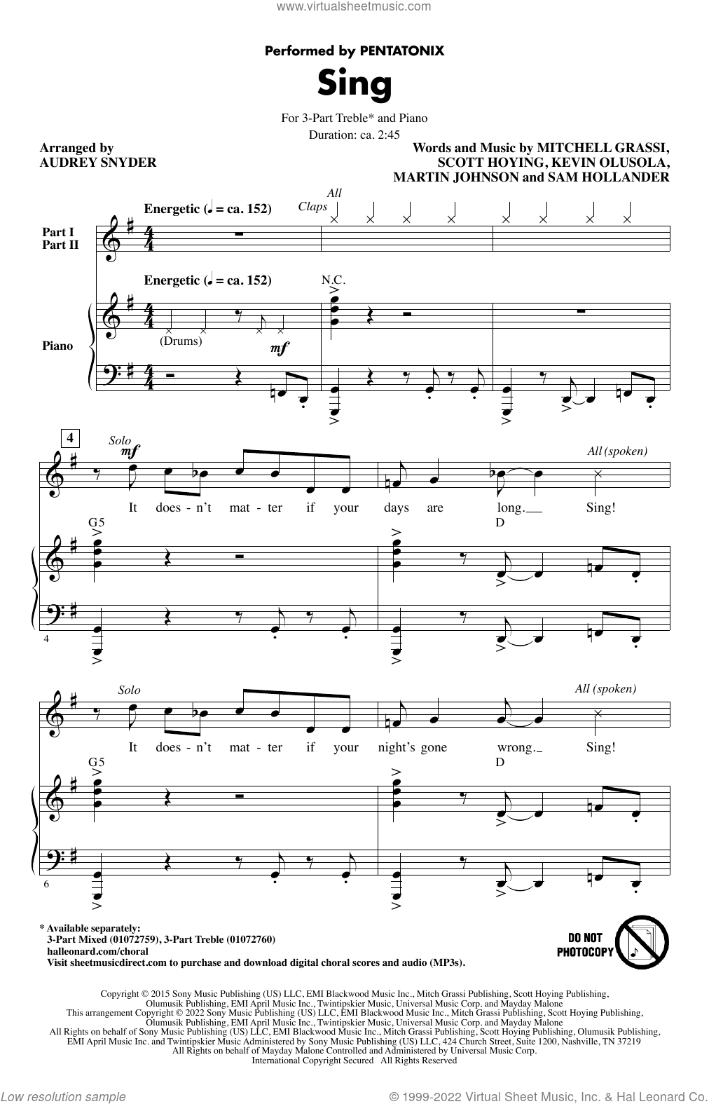 Sing (arr. Audrey Snyder)