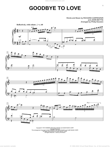 Goodbye To Love (arr. Phillip Keveren), (intermediate)