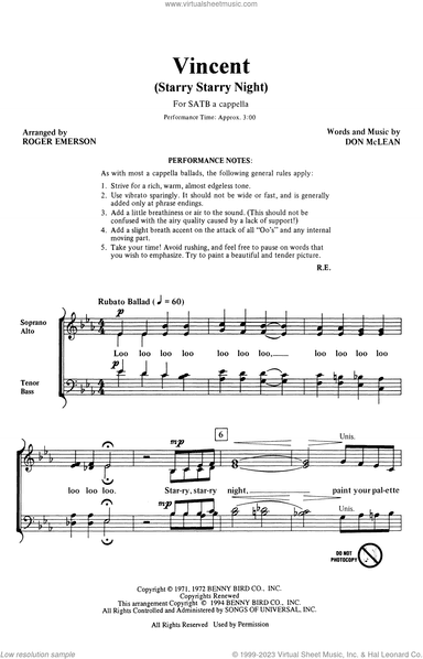Vincent (Starry Starry Night) (arr. Roger Emerson)