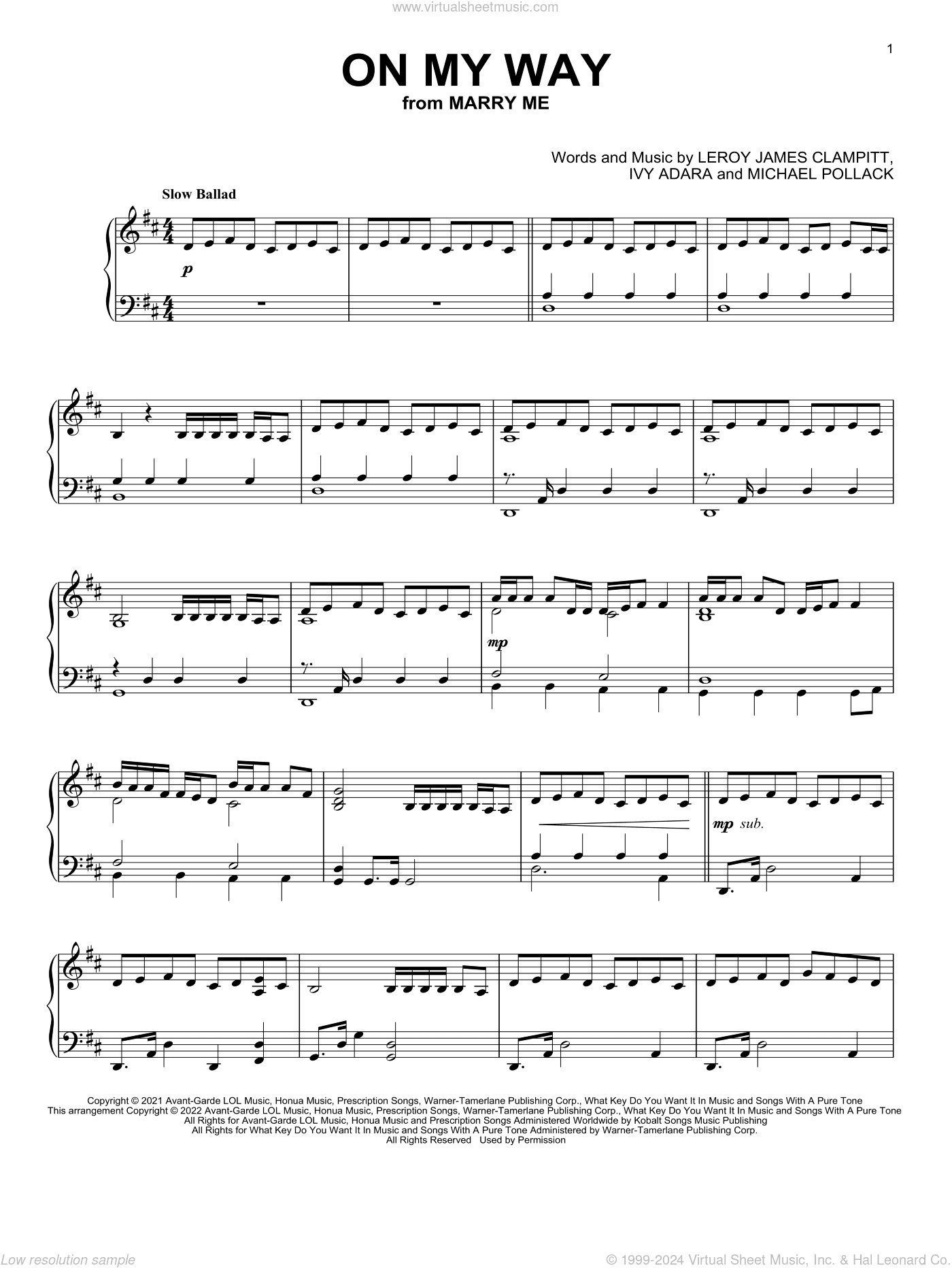 On My Way (from Marry Me), (intermediate)
