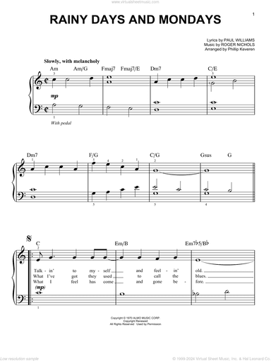Rainy Days And Mondays (arr. Phillip Keveren)