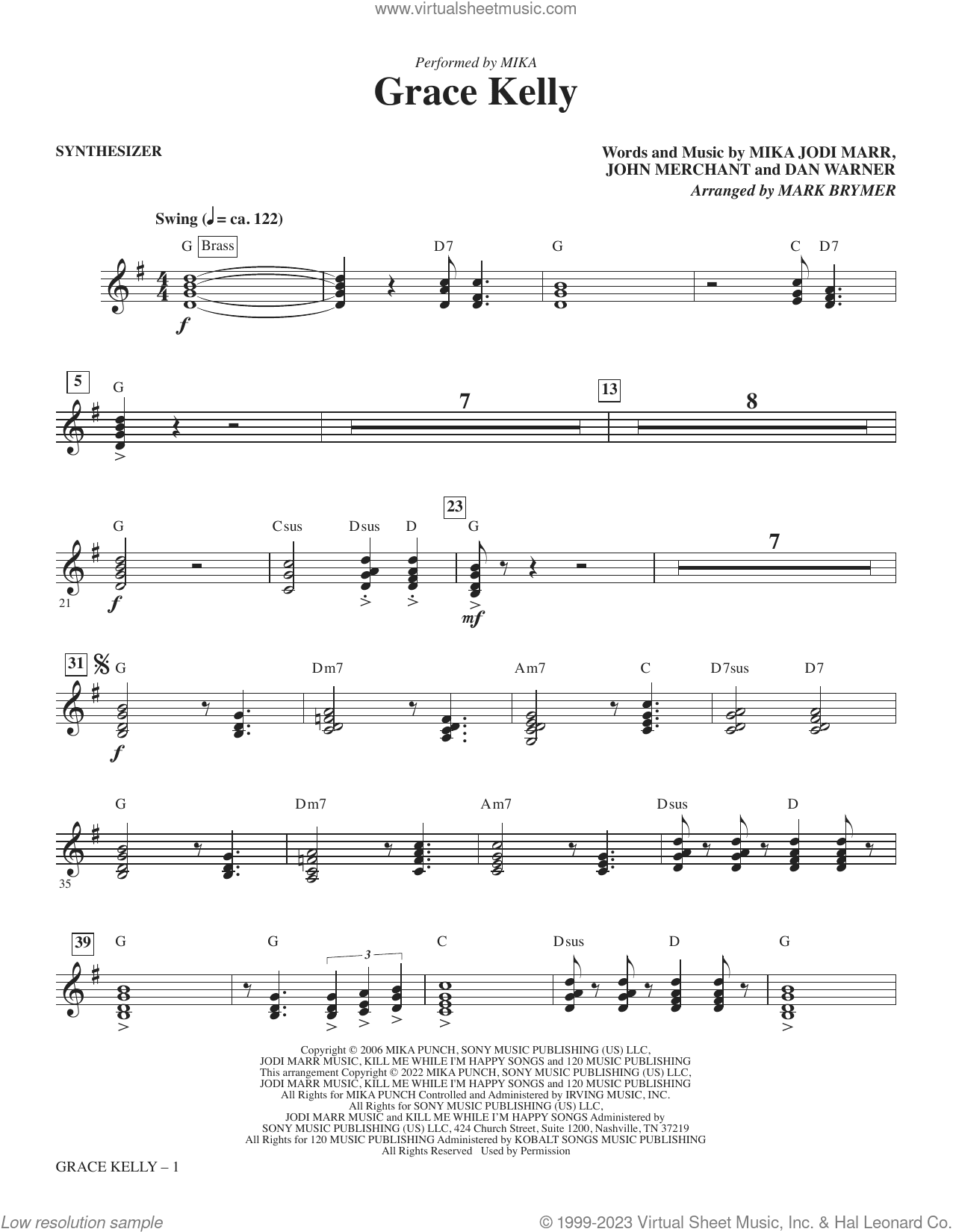 Grace Kelly (arr. Mark Brymer) (complete set of parts)
