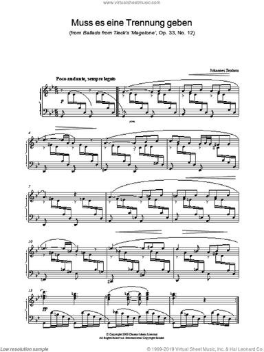 Muss es eine Trennung geben (from Ballads from Tieck's 'Magelone', Op. 33, No. 12)
