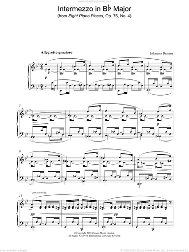 Intermezzo in Bb Major (from Eight Piano Pieces, Op. 76, No. 4)