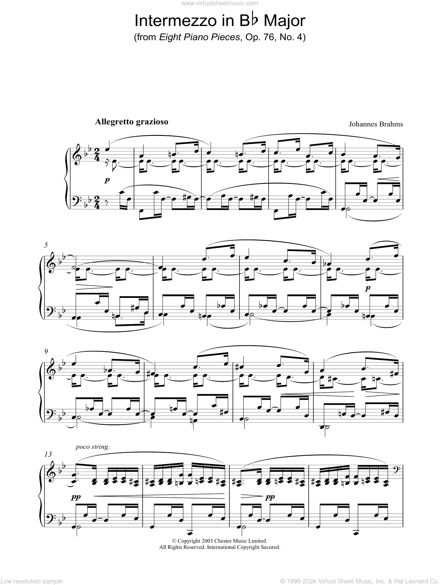 Intermezzo in Bb Major (from Eight Piano Pieces, Op. 76, No. 4)