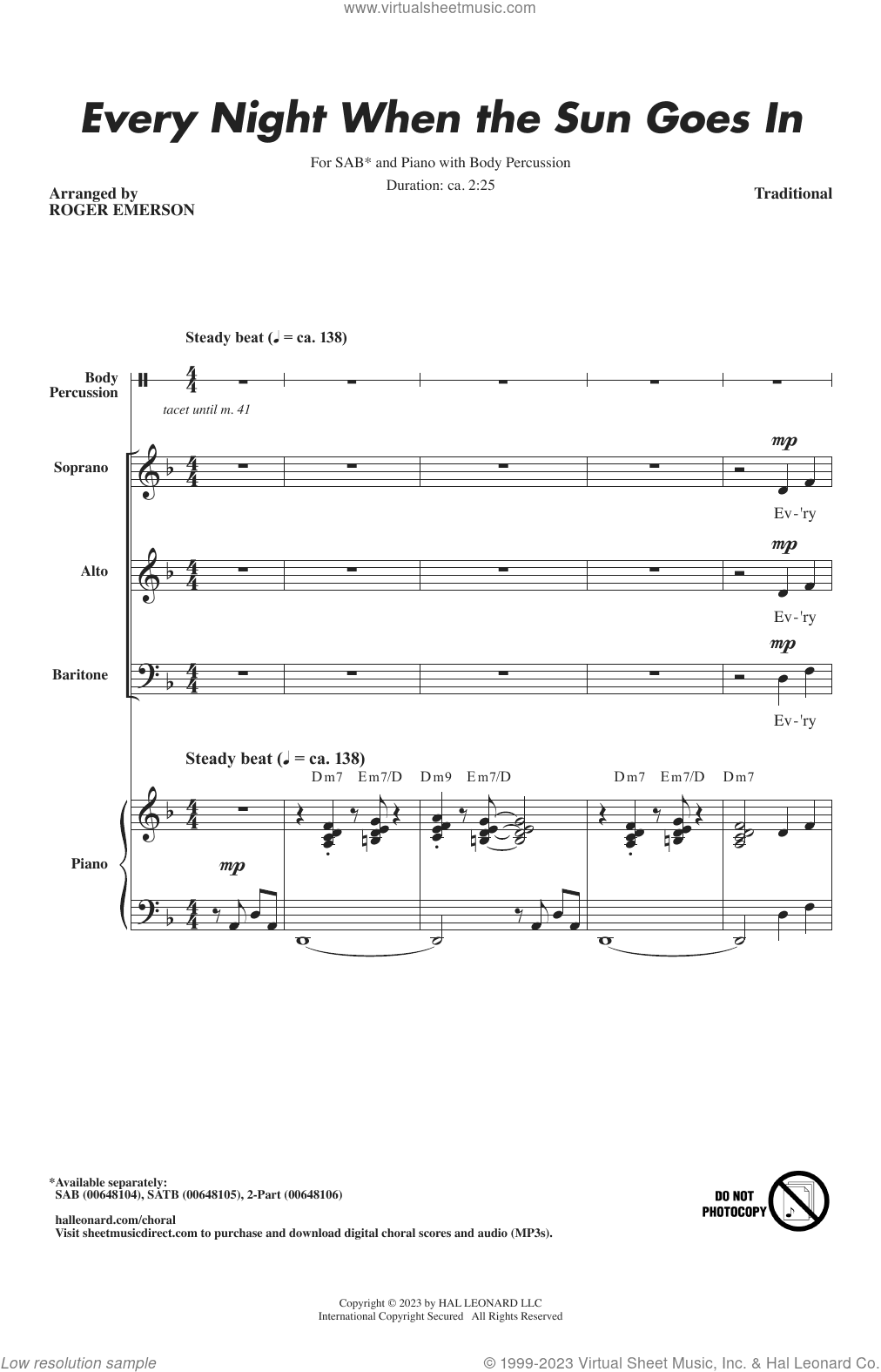 Every Night When The Sun Goes In (arr. Roger Emerson)
