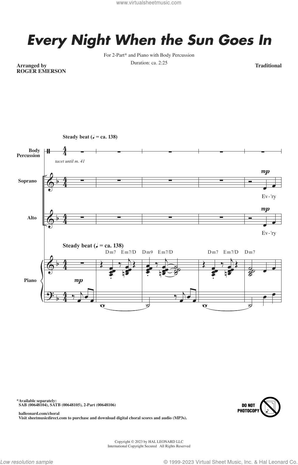 Every Night When The Sun Goes In (arr. Roger Emerson)