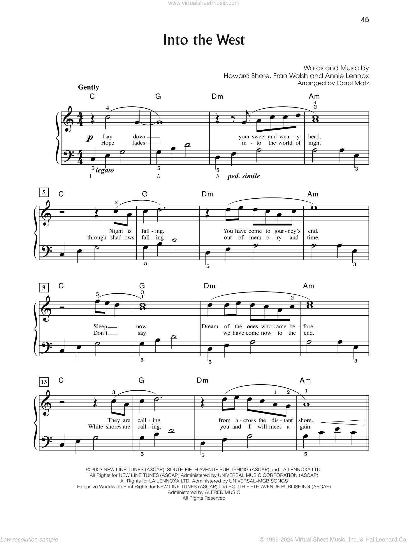 Into The West (from The Lord Of The Rings: The Return Of The King) (arr. Carol Matz)