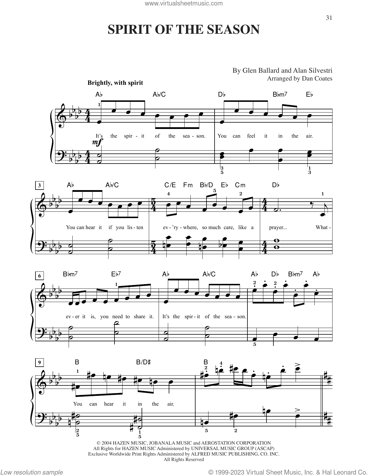 Spirit Of The Season (from The Polar Express) (arr. Dan Coates)