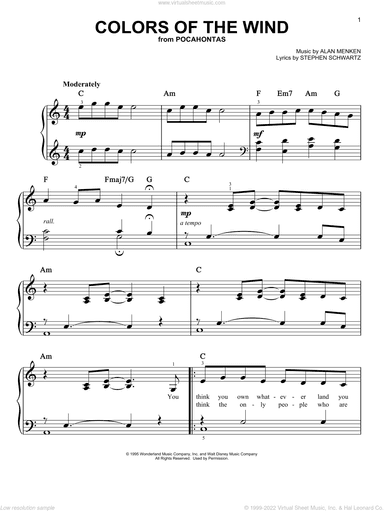 Colors Of The Wind (from Pocahontas), (easy)