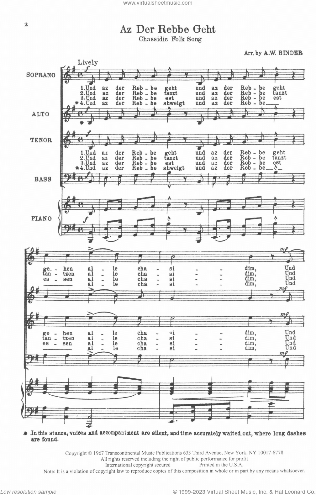 Az Der Rebbe Geht (arr. A.W. Binder)