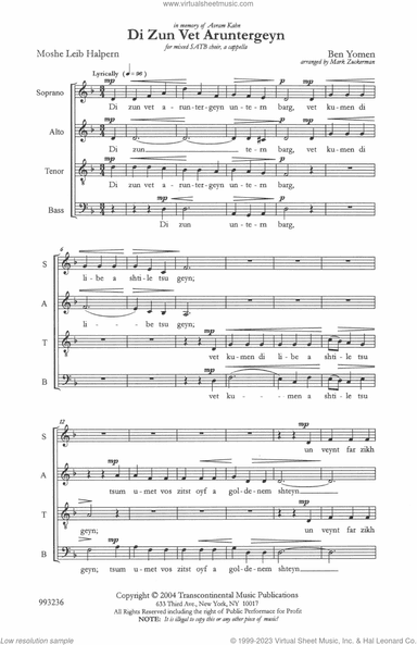Di Zun Vet Aruntergeyn (The Sun Will Set) (arr. Mark Zuckerman)