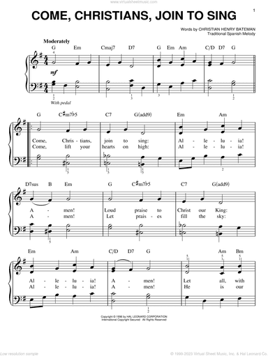 Come, Christians, Join To Sing, (easy)