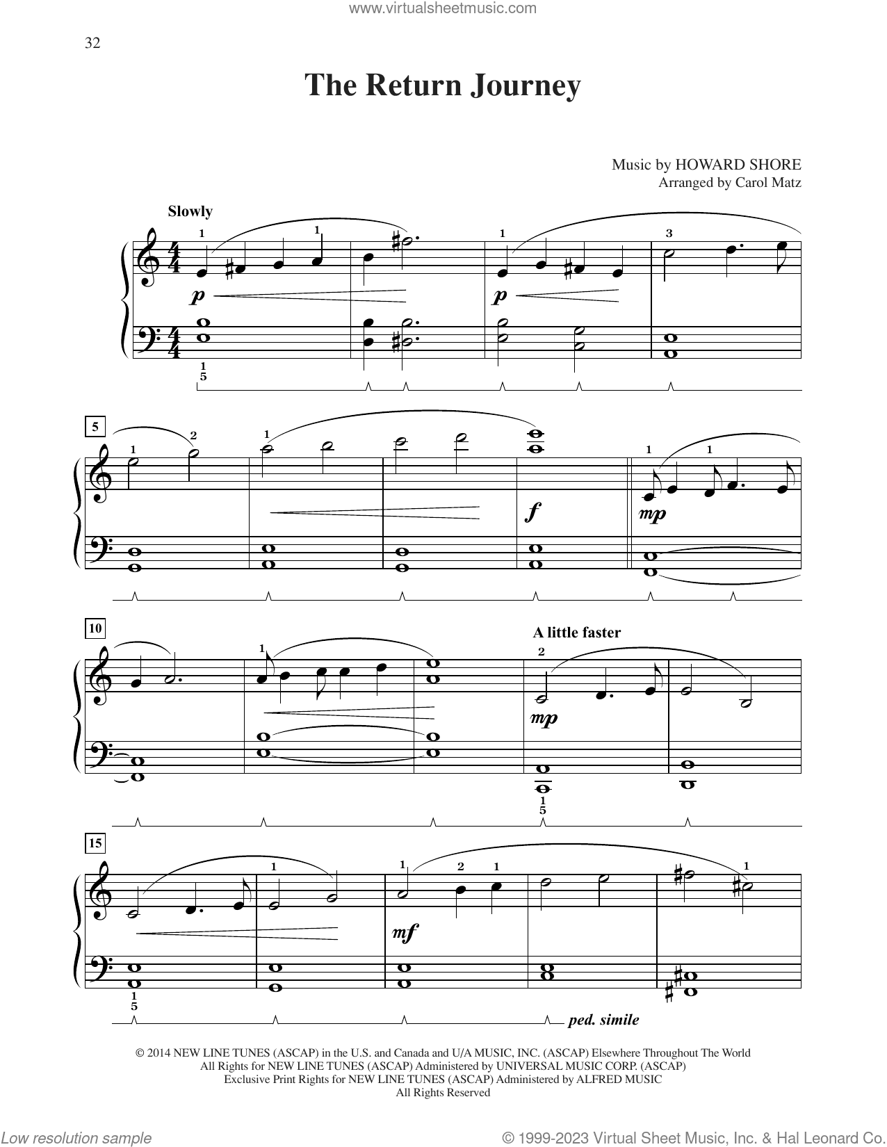 The Return Journey (from The Hobbit: The Battle of the Five Armies) (arr. Carol Matz)