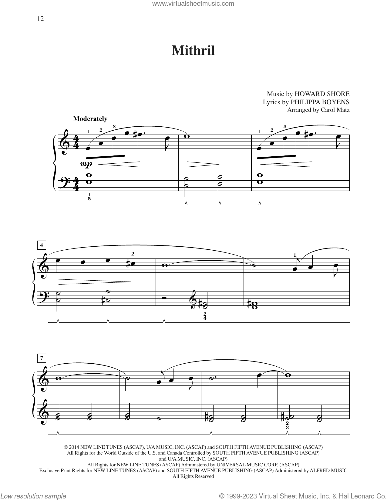 Mithril (from The Hobbit: The Battle of the Five Armies) (arr. Carol Matz)