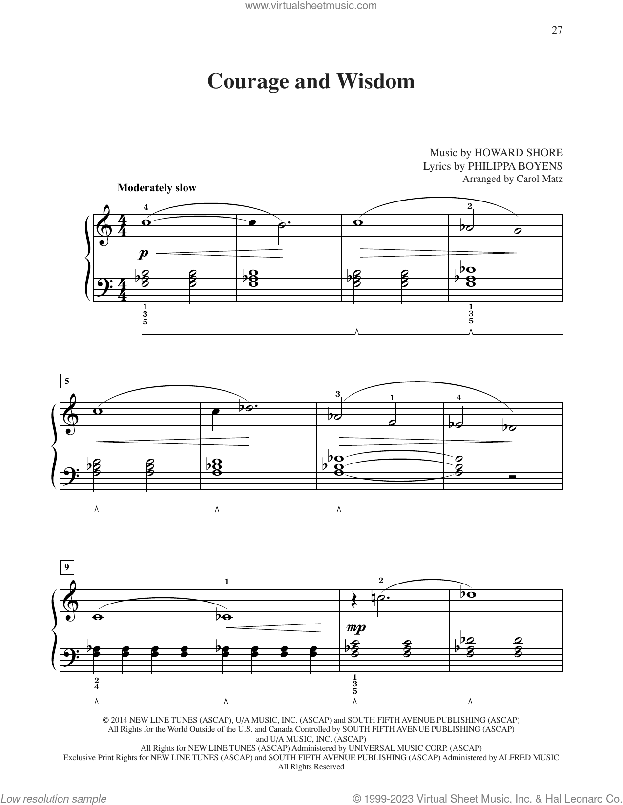 Courage And Wisdom (from The Hobbit: The Battle of the Five Armies) (arr. Carol Matz)