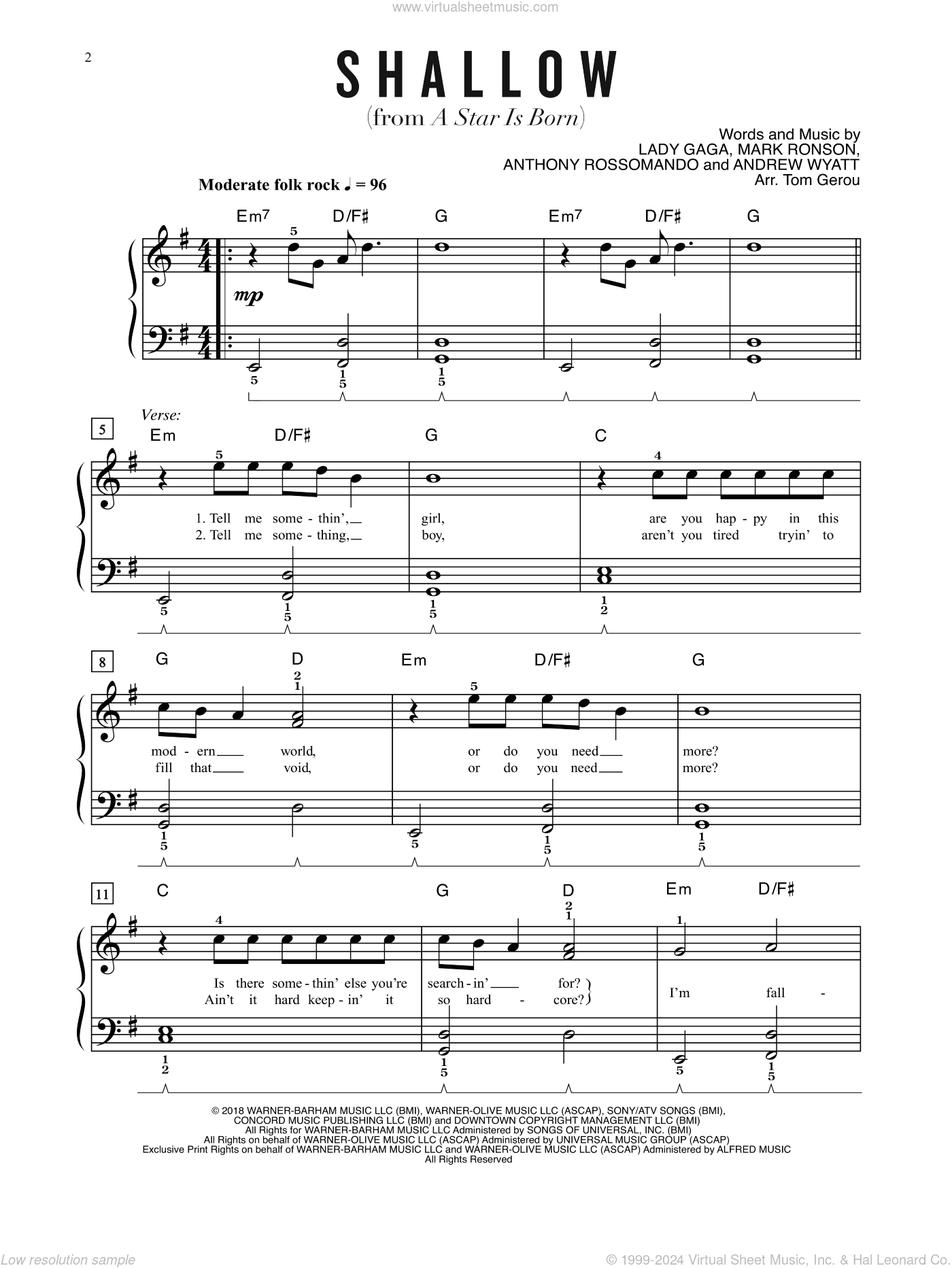 Shallow (from A Star Is Born) (arr. Tom Gerou)