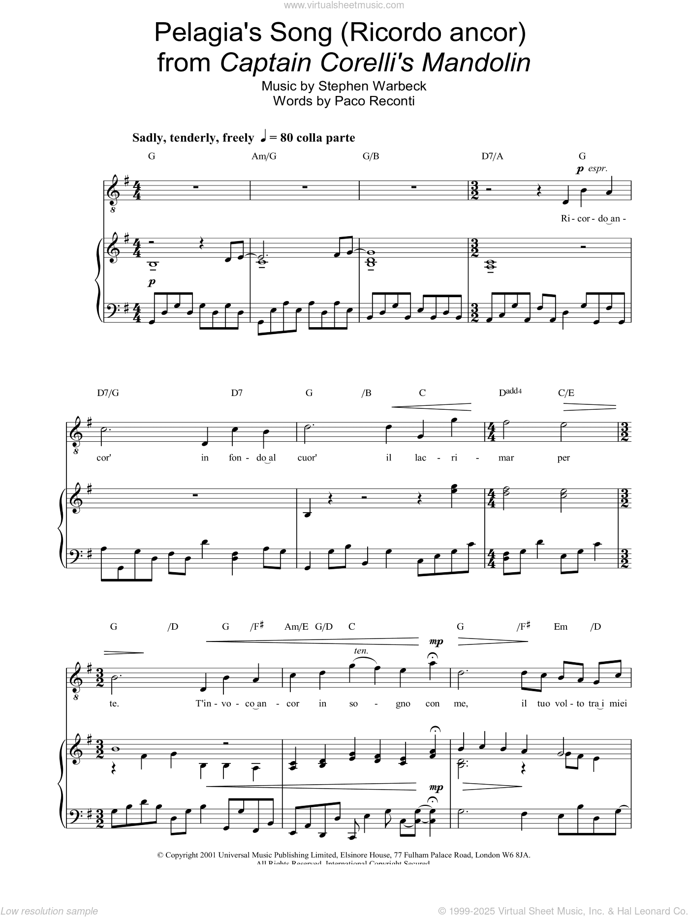 Pelagia's Song (Ricordo ancor)  from Captain Corelli's Mandolin