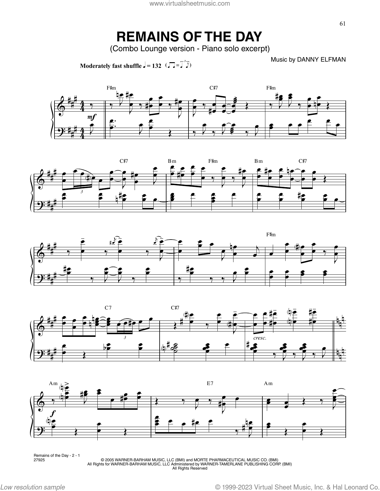 Remains Of The Day (Combo Lounge version - piano solo excerpt) (from Corpse Bride)