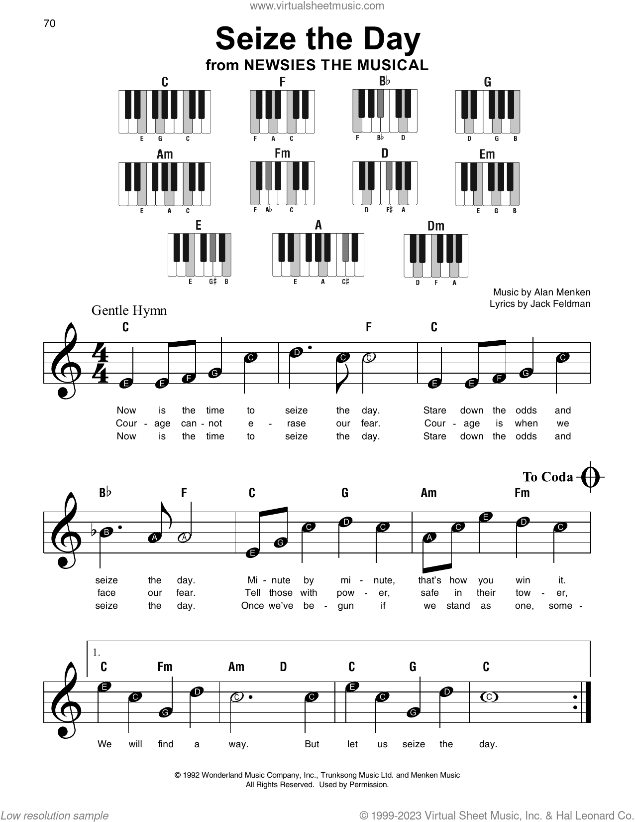 Seize The Day (from Newsies), (beginner) (from Newsies)