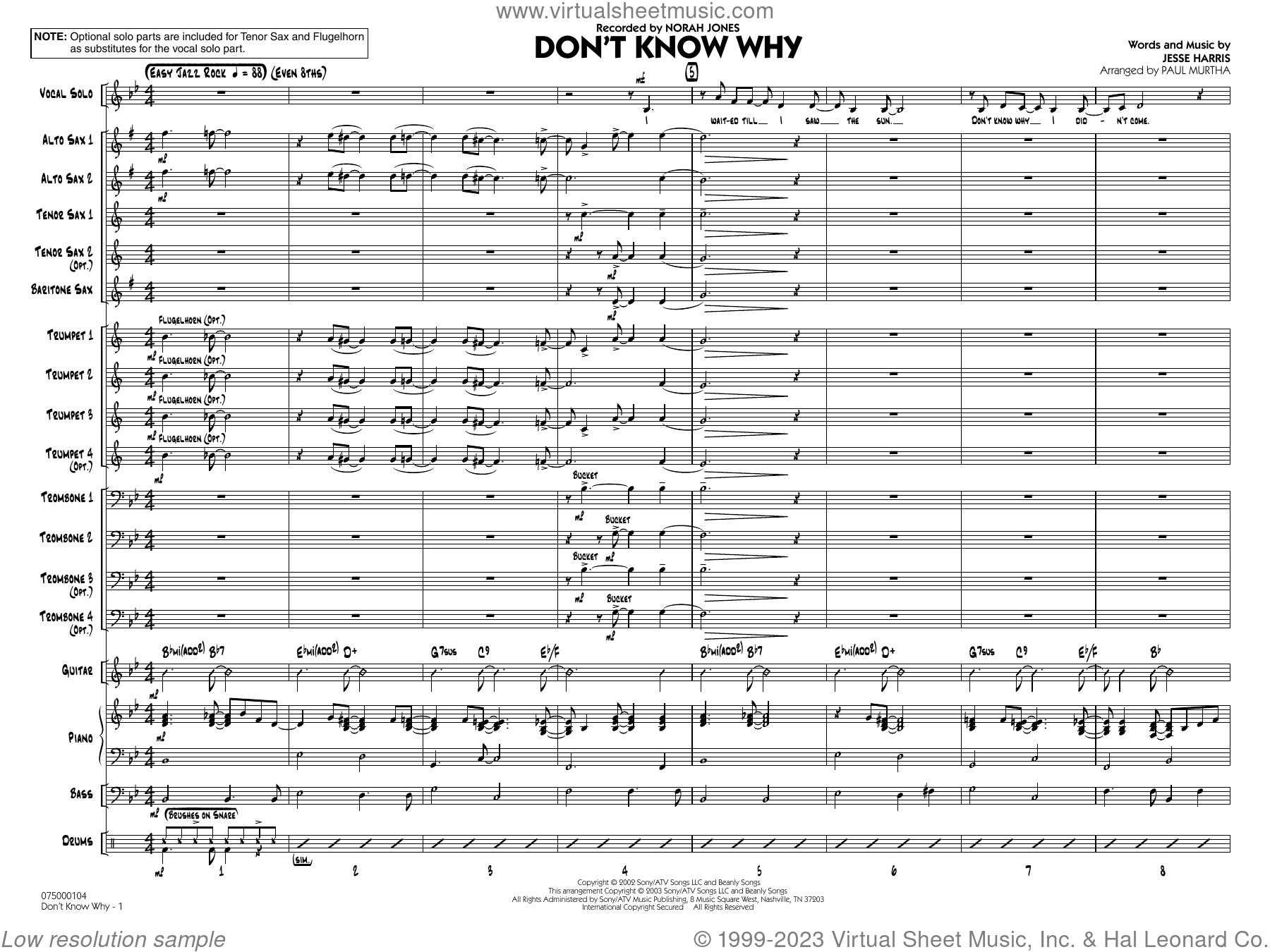 Don't Know Why (arr. Paul Murtha) (COMPLETE)