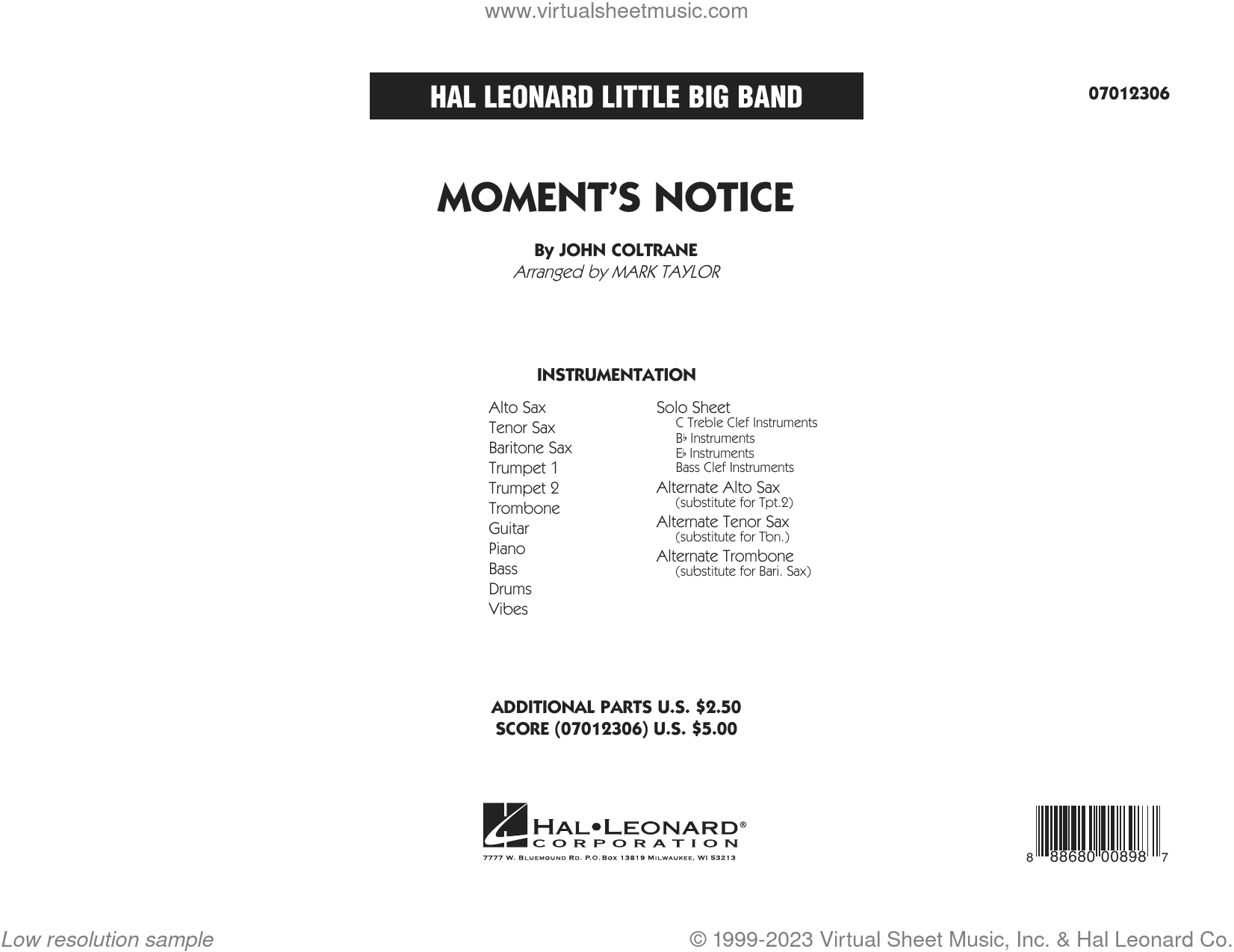 Moment's Notice (arr. Mark Taylor) (COMPLETE)