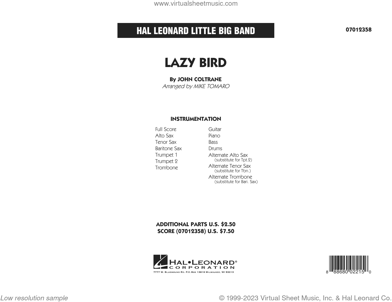 Lazy Bird (arr. Mike Tomaro) (COMPLETE)