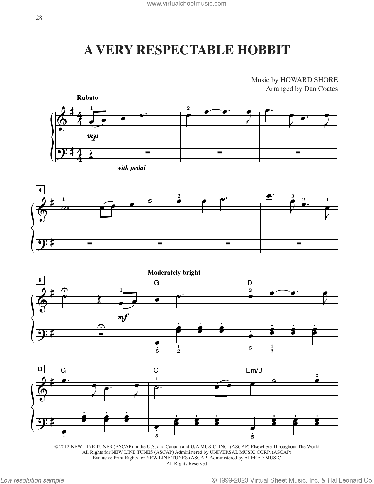 A Very Respectable Hobbit (from The Hobbit: An Unexpected Journey) (arr. Dan Coates)