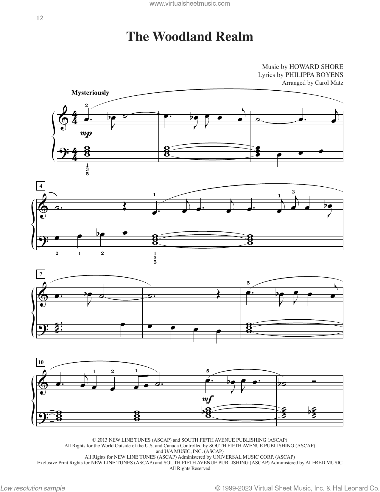 The Woodland Realm (from The Hobbit: The Desolation of Smaug) (arr. Carol Matz)