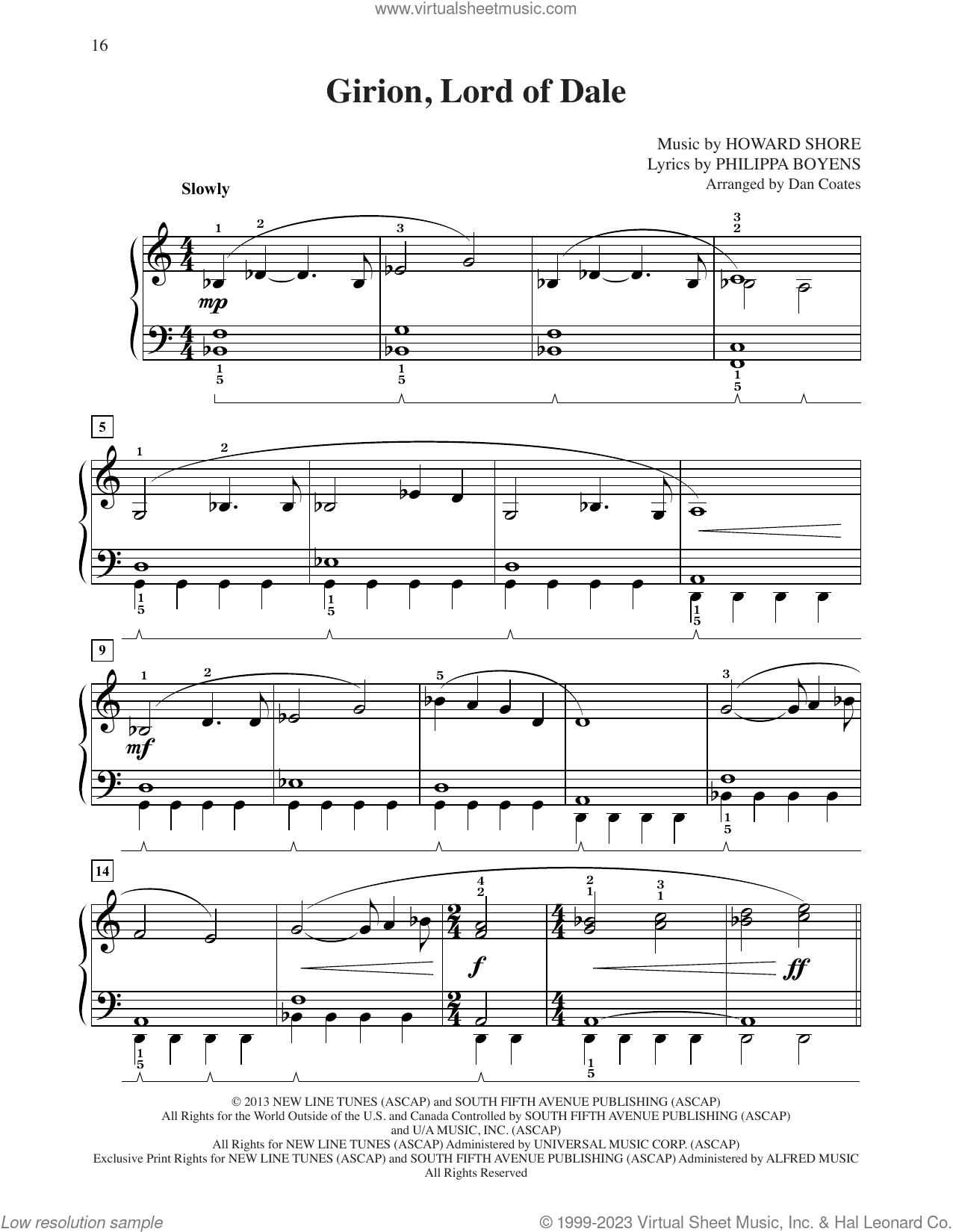 Girion, Lord Of Dale (from The Hobbit: The Desolation of Smaug) (arr. Dan Coates)