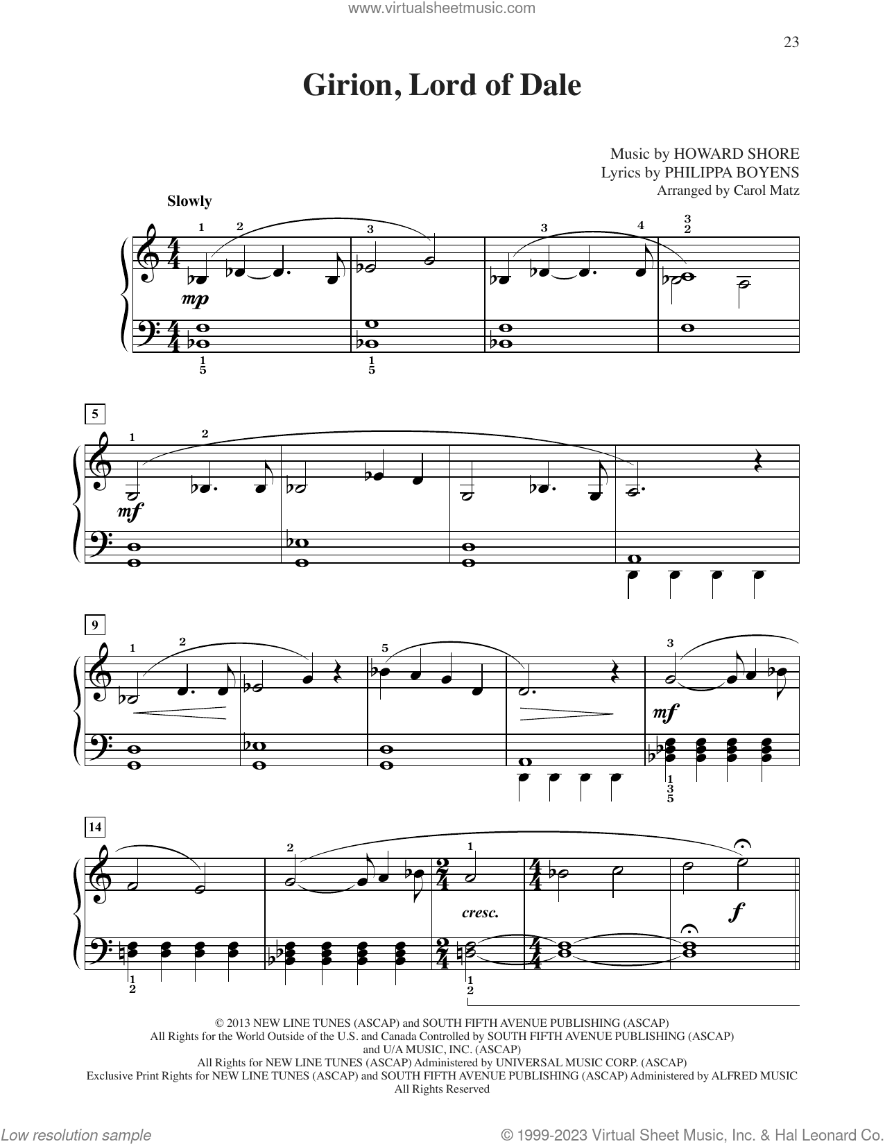 Girion, Lord Of Dale (from The Hobbit: The Desolation of Smaug) (arr. Carol Matz)