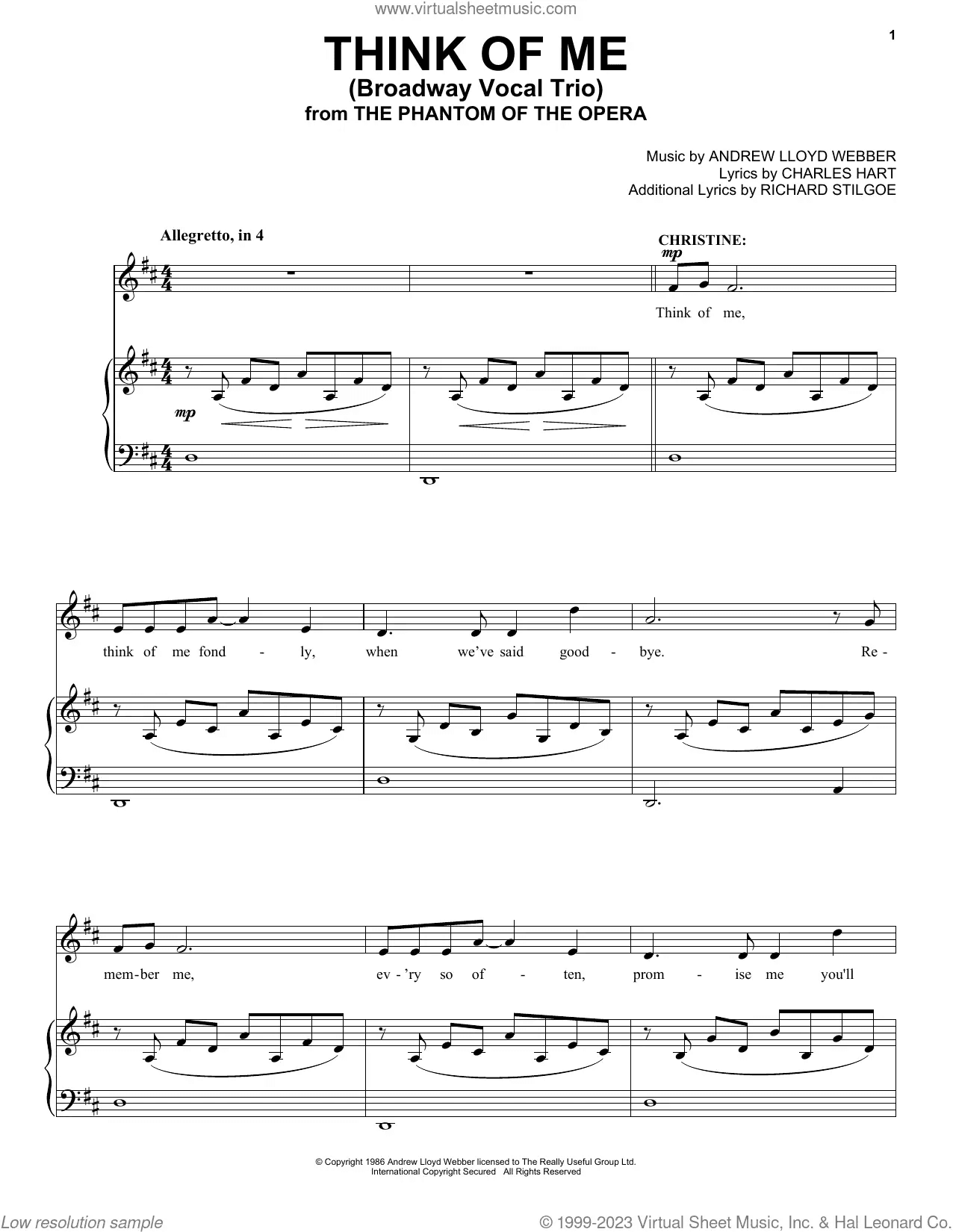 Think Of Me (from Phantom Of The Opera) (Trio)