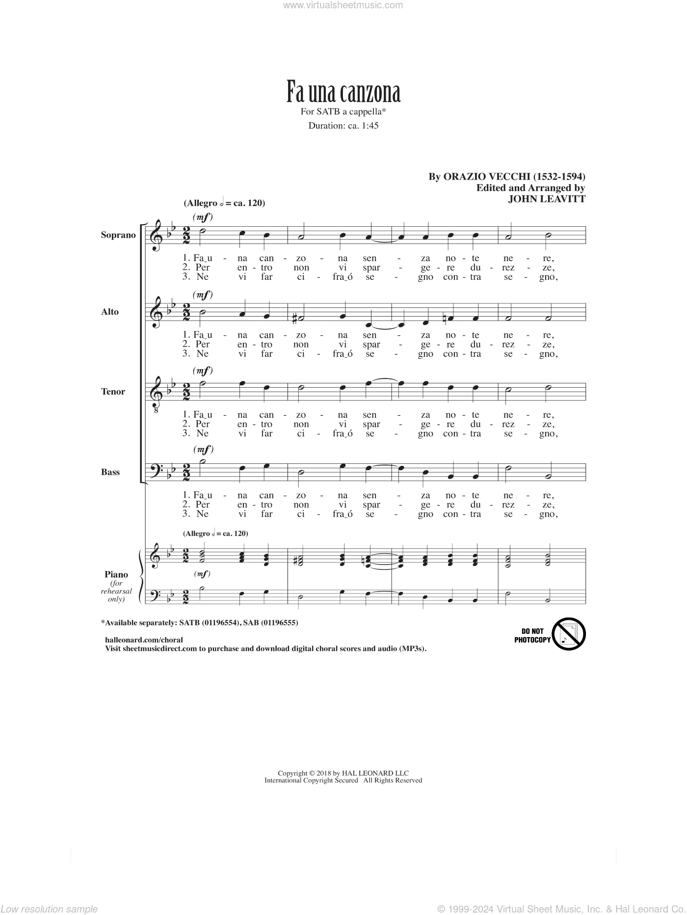 Fa Una Canzona (arr. John Leavitt)
