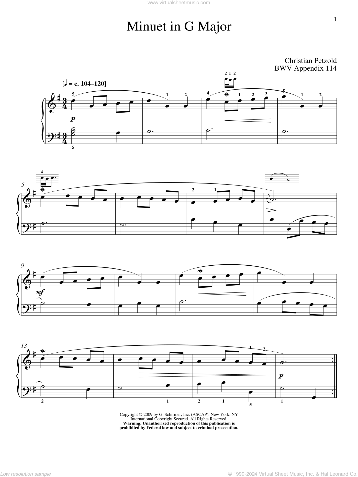 Menuet In G Major, BWV App. 114