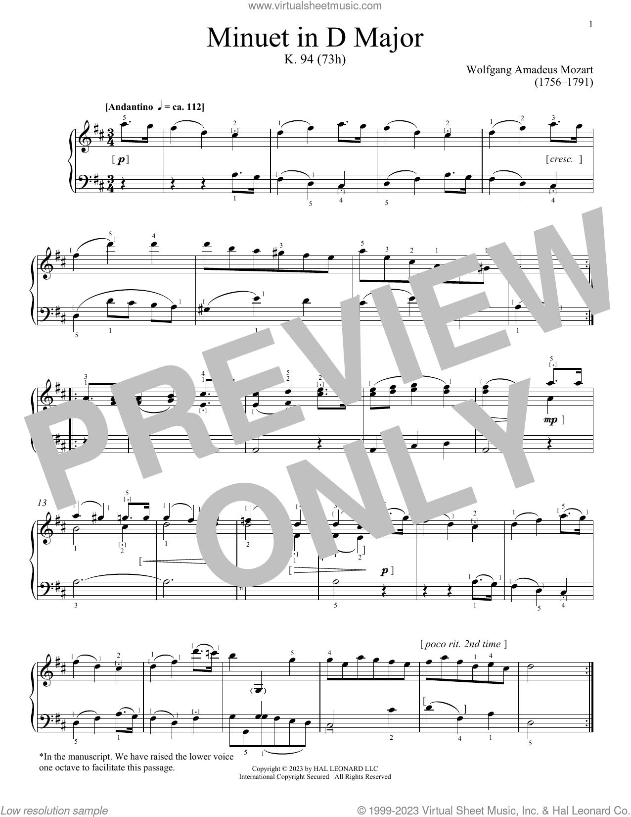 Minuet in D Major, K. 94 (73h)