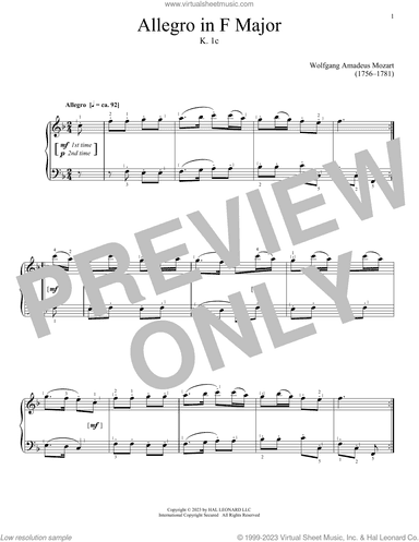 Allegro in F Major, K. 1c