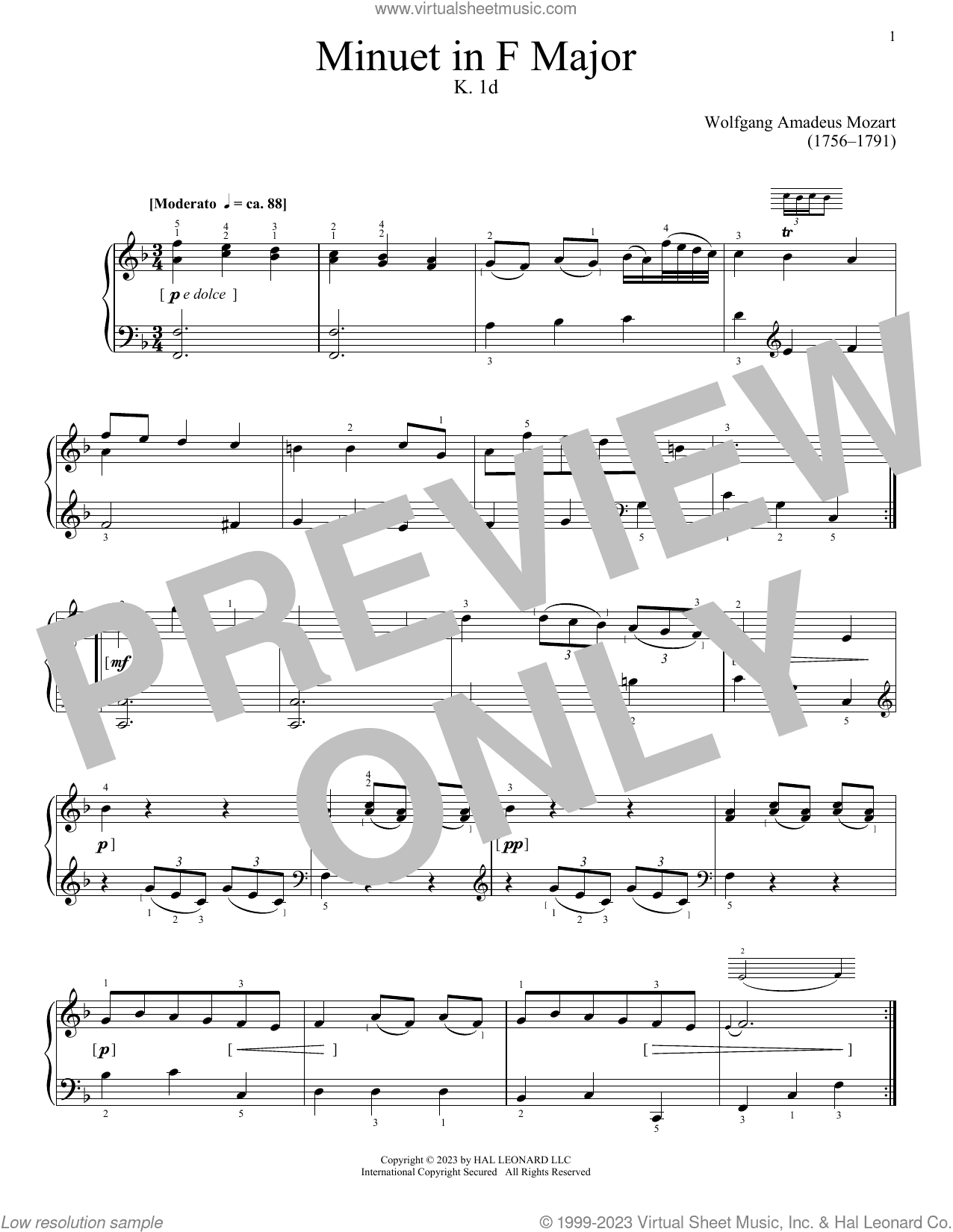 Minuet in F Major, K. 1d