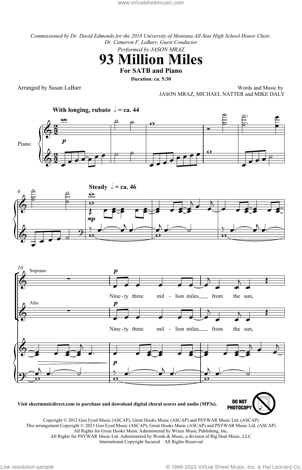 93 Million Miles (arr. Susan LaBarr)