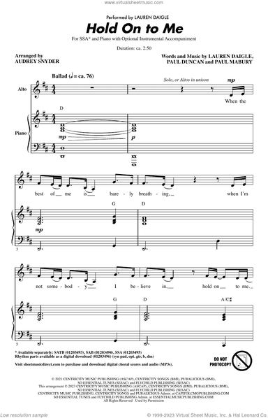 Hold On To Me (arr. Audrey Snyder)